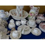 MIXED POTTERY, PORCELAIN, SEA SHELL COLLECTION including two Victorian wash bowl and jug sets, one