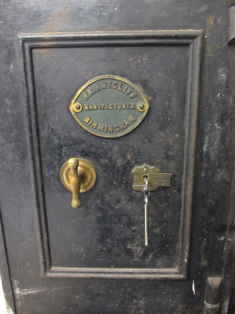 VINTAGE CAST IRON SAFE, locking with keys, 66cms H, 46cms W, 43cms D