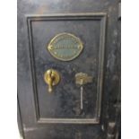 VINTAGE CAST IRON SAFE, locking with keys, 66cms H, 46cms W, 43cms D