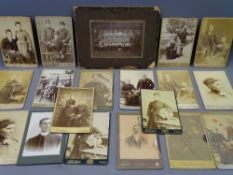 EIGHTEEN VICTORIAN CABINET CARD PHOTOGRAPHS and an early card mounted photograph of a football team,