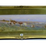 TOM LLOYD RWS watercolour - 'Upland Pastures', mother and child with cattle, 19 x 59cms