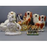 STAFFORDSHIRE POTTERY SEATED SPANIELS, Minton Parian group, Staffs England pastille burner ETC (