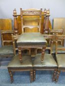 LARGE VICTORIAN OAK EXTENDING DINING TABLE & SIX CHAIRS, 142cms L, oval top with three additional