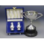 BIRMINGHAM SMALL SILVER, two items to include a twin-handled presentation trophy, 14.5cms H for