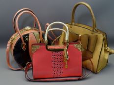 THREE STYLISH FASHION HANDBAGS in pink and tan colours