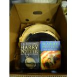 TWO HARRY POTTER FIRST EDITIONS and a quantity of vintage gramophone records, the books titled '