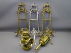 VINTAGE BRASS CLOCK WORK SPIT JACK WITH KEY, Powell and Hanmer lamp along with two brass and one