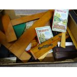 ARCHITECT'S DRAWING EQUIPMENT comprising two tea squares, sets of drawing instruments, boxwood scale