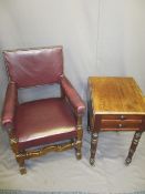 VINTAGE OAK ARMCHAIR and a Victorian mahogany twin-flap table with double end drawers, 95cms H,