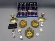 STERLING SILVER & OTHER MIXED COLLECTABLES including boxed mineral stone mounted forks and spoons