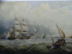 WATERCOLOUR - Four Master and other boats at sea, indistinctly signed, 61 x 94cms