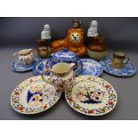 STAFFORDSHIRE RECUMBENT LION EARLY BLUE & WHITE PLATES ETC to include two Parian dogs, Doulton and