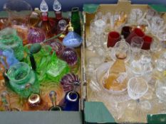 MIXED VINTAGE & LATER GLASSWARE including uranium glass candlesticks and crackle glaze vases, four