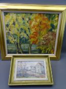LARGE 20TH CENTURY oil on board - Autumn Trees, unsigned, 39 x 48cms with small OIL ON BOARD of a