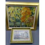 LARGE 20TH CENTURY oil on board - Autumn Trees, unsigned, 39 x 48cms with small OIL ON BOARD of a