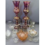 VENETIAN TYPE GLASS LUSTRE LAMPS, a pair, Victorian, Art Deco and other glassware, the lamps 66cms H