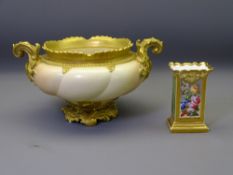 ROYAL WORCESTER CENTRE PIECE BOWL and a hand painted continental rectangular vase, the Worcester