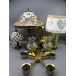TABLE LAMPS & CEILING LIGHTS including a Tiffany style example with dragonfly decoration, 58cms H