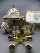 TABLE LAMPS & CEILING LIGHTS including a Tiffany style example with dragonfly decoration, 58cms H