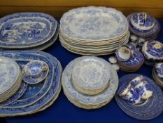 BLUE & WHITE ASIATIC PHEASANT, Willow pattern and other dresser plates and tableware to include four