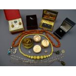 MIXED JEWELLERY, COINS & COLLECTABLES including a Cornelian type necklace and one other, sterling