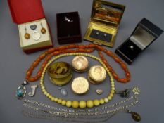 MIXED JEWELLERY, COINS & COLLECTABLES including a Cornelian type necklace and one other, sterling