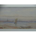 ABRAHAM HULK watercolour 1920 - barges on a river, 25 x 47cms