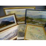 PAINTINGS (5), photographs and fire guards, a parcel