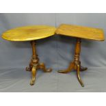 TWO VICTORIAN MAHOGANY TILT-TOP TRIPOD TABLES including a rectangular top example on turned column