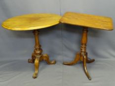 TWO VICTORIAN MAHOGANY TILT-TOP TRIPOD TABLES including a rectangular top example on turned column