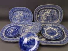 BLUE & WHITE WILLOW PATTERN & ASIATIC PHEASANT MEAT PLATTERS a quantity with a small selection of