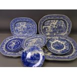 BLUE & WHITE WILLOW PATTERN & ASIATIC PHEASANT MEAT PLATTERS a quantity with a small selection of