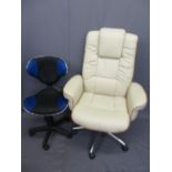 ULTRA MODERN & STYLISH LEATHER EFFECT SWIVEL ARMCHAIR and one other, 118cms H, 84cms W, 52cms seat D