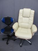 ULTRA MODERN & STYLISH LEATHER EFFECT SWIVEL ARMCHAIR and one other, 118cms H, 84cms W, 52cms seat D
