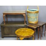 VINTAGE & LATER FURNITURE PARCEL to include an oak blanket box, reproduction mahogany set of Long