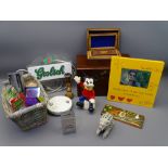 DECORATIVE BOXES & MIXED COLLECTABLES a quantity including a Grolsch advertising sign and a Mickey