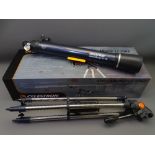 CELESTRON ASTRO MASTER LT70AZ 70MM REFRACTOR TELESCOPE with tripod stand and associated goods,