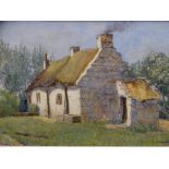 BERENGER BENGER RCA watercolour - thatched cottage and orchard, signed and dated 1885, 24 x 41.5cms