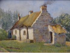 BERENGER BENGER RCA watercolour - thatched cottage and orchard, signed and dated 1885, 24 x 41.5cms