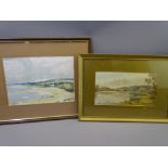 W H FORD watercolour - beach scene, 24 x 34cms with UNSIGNED watercolour - lake scene, 18 x 32cms