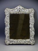 LARGE MODERN EMBOSSED SILVER, easel mirror/portrait frame, Sheffield 1989, velvet backed, 37cms H