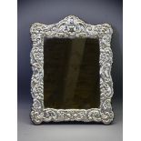 LARGE MODERN EMBOSSED SILVER, easel mirror/portrait frame, Sheffield 1989, velvet backed, 37cms H