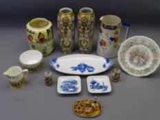 MIXED POTTERY & PORCELAIN GROUP including a pair of miniature Satsuma vases, a slender Noritake pair