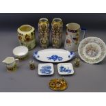 MIXED POTTERY & PORCELAIN GROUP including a pair of miniature Satsuma vases, a slender Noritake pair