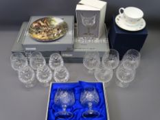 BOXED & OTHER CUT GLASS BRANDY GLASSES, Wedgwood collector's plates and two boxed halcyon days cup