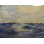 WARREN WILLIAMS watercolour - 'The Deep Blue Sea - Taking a Pilot Boat', label verso, 37.5 x 70cms