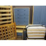 MODERN BEDROOM FURNITURE a quantity including a blue and lightwood effect suite of two door wardrobe