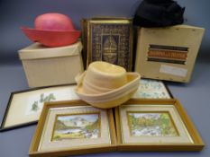 JOHN BUNYAN Welsh Family Bible, small selection of pictures and prints and vintage hats in boxes