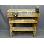 WORKBENCH WITH RECORD NO 4 VICE and one other fitted, 100cms H, 110cms W, 55cms D, the bench