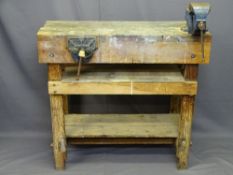 WORKBENCH WITH RECORD NO 4 VICE and one other fitted, 100cms H, 110cms W, 55cms D, the bench